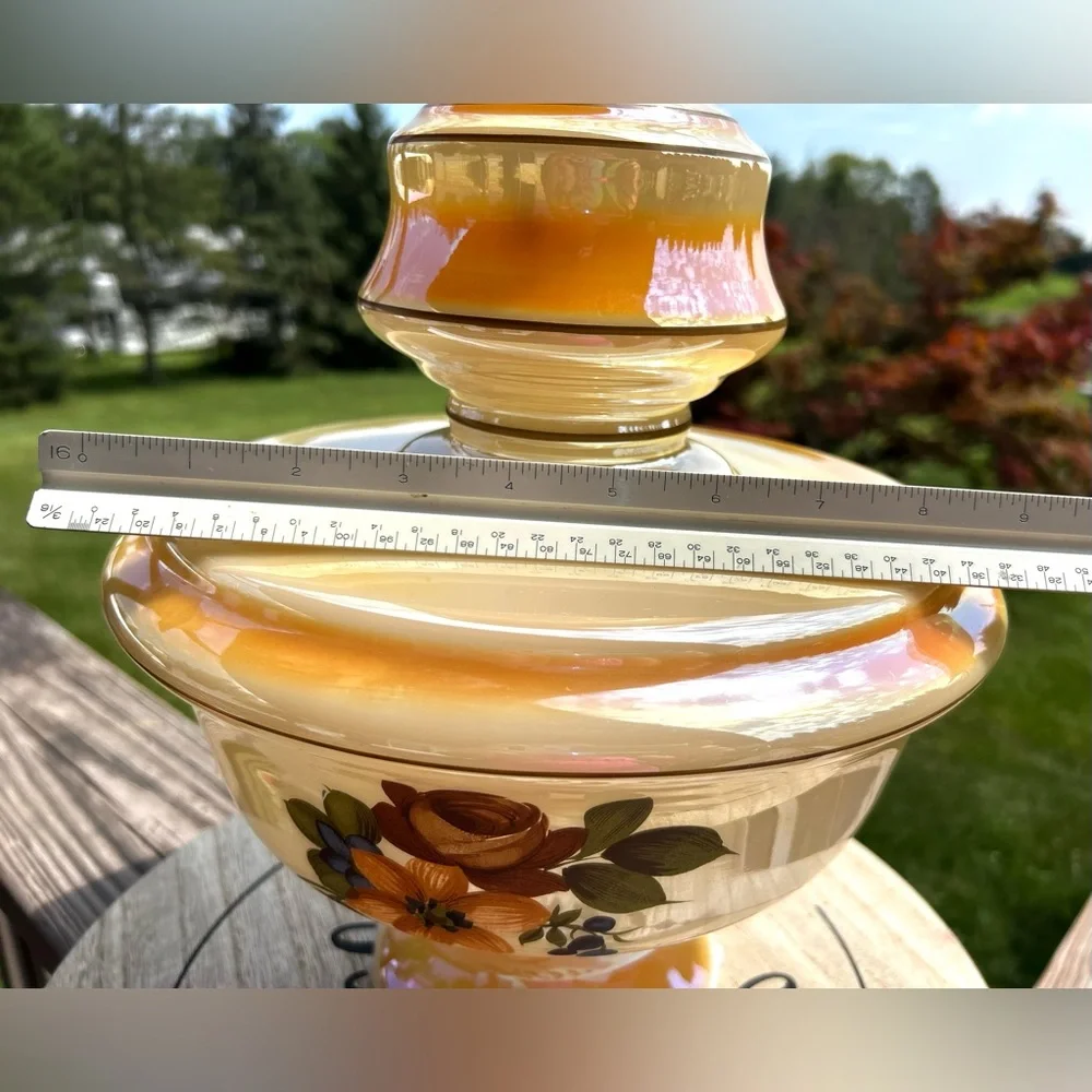 Vintage Lusterware Glass Lamp Shade Floral Ruffled Hanging Globe